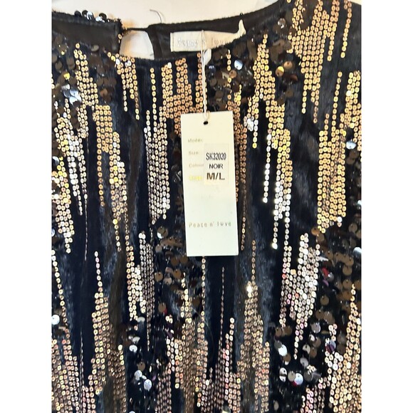 Peace And Love Black Velvet And  Sequin LS Romper Size M/L NWT - Picture 3 of 9